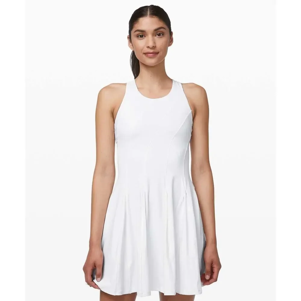 LULULEMON Court Crush Tennis Dress White Nulux Quick Dry Lined Pockets 8 - Picture 2 of 8
